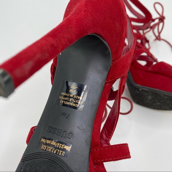 GUESSE Sexy Red Velvet Lace Up High Top Stilettos - Picture 7 of 7